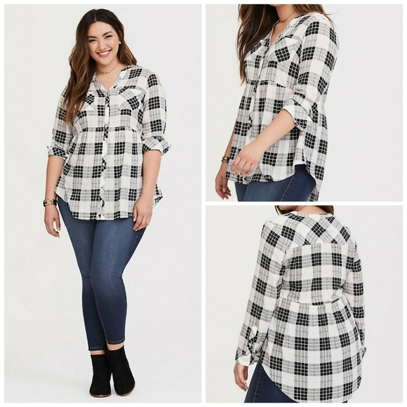 torrid Tops - Torrid Emma Plaid Challis Babydoll Tunic